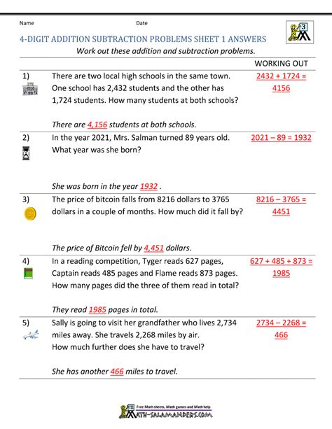 3rd Grade Addition and Subtraction Word Problems .